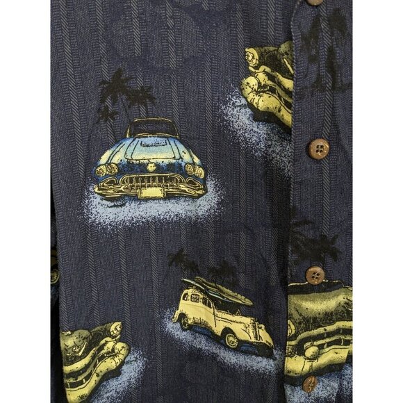 HB Sport Harbor Bay Vintage Hawaiian Shirt Mens 2XLT 2XL Tall Car Print Blue - Picture 5 of 6